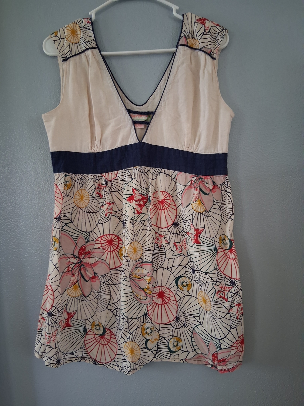 Flying Tomato Boho Cream and Navy Floral Top 100% Cotton